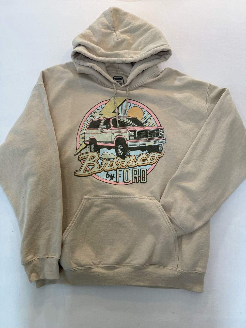 Ford Bronco Crewneck Hoodie - Beige with Pink Graphic